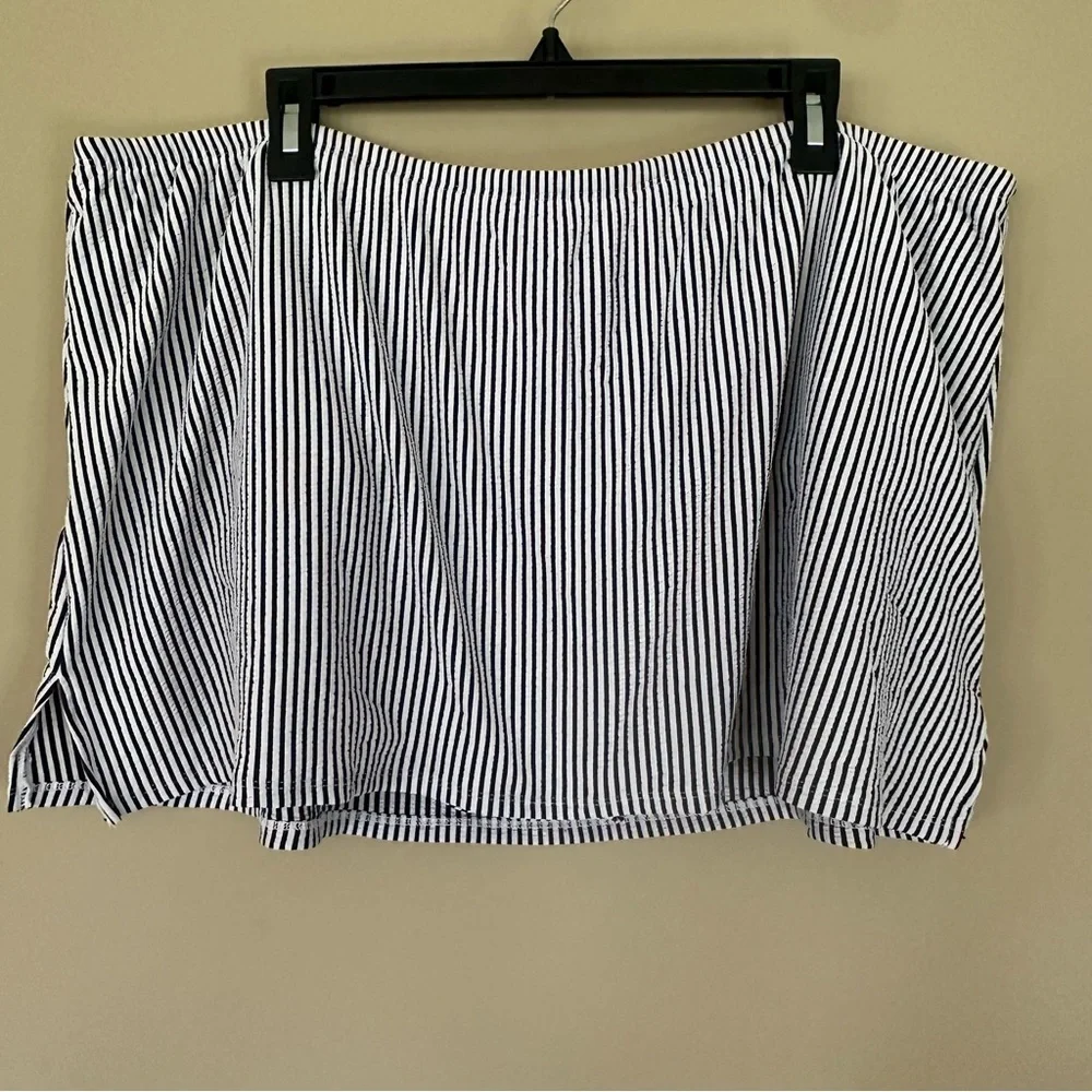 Cacique Swim Suit 42DDD Top sz 24 Bottom Navy White Seersucker Tankini Plunge - Picture 7 of 15